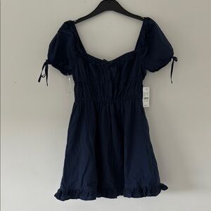 Blue Smocked Tie Front Babydoll Dress
